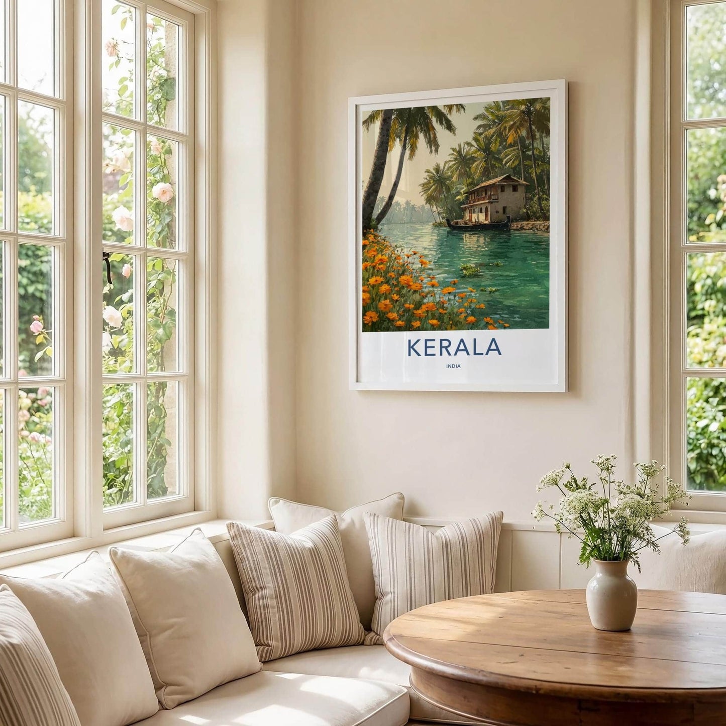 Kerala Poster - India Travel Art - Kerala Backwater House Home Decor