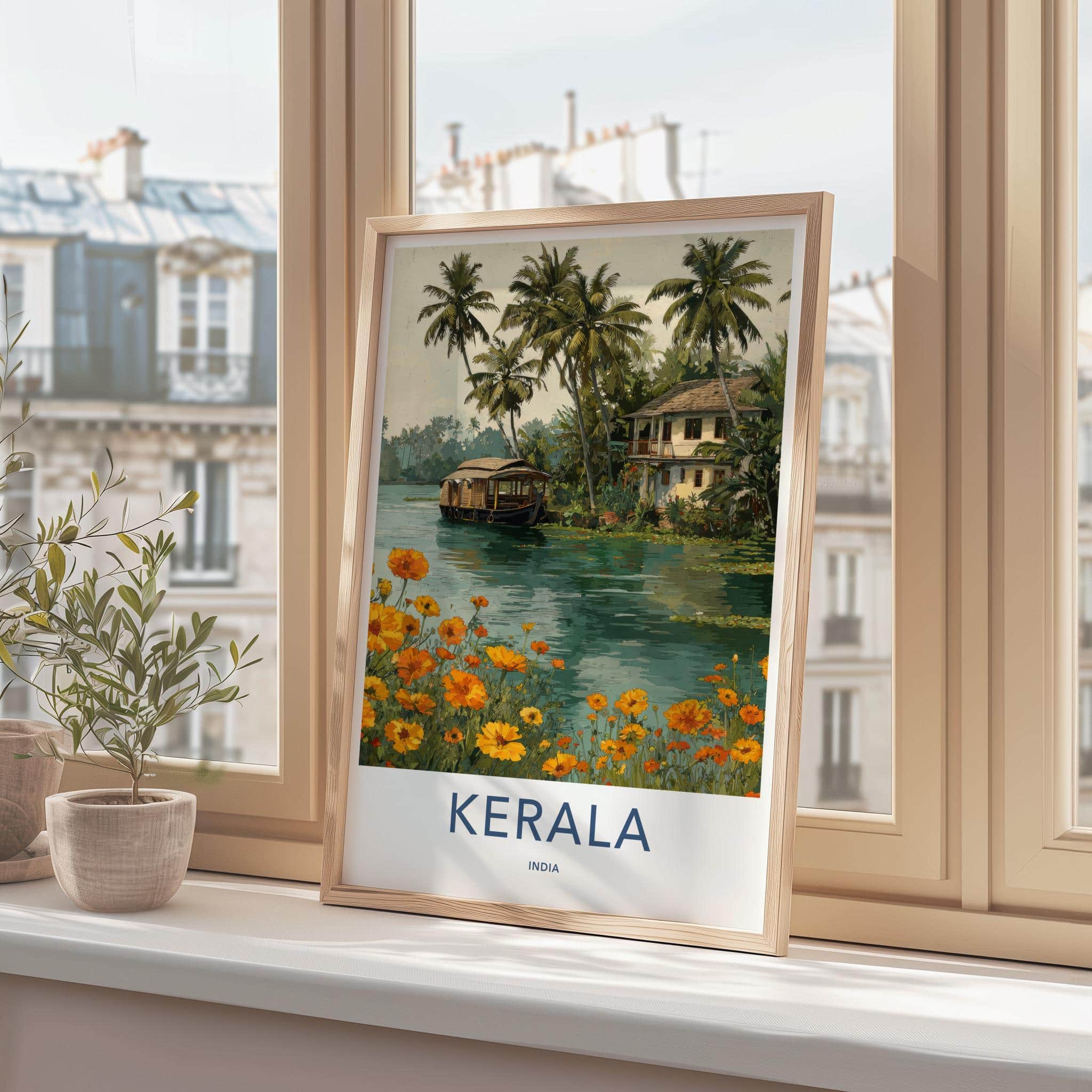 Kerala Poster - India Travel Art - Kerala Backwater Houseboat Home Decor
