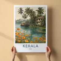 Kerala Poster - India Travel Art - Kerala Backwater Houseboat Home Decor