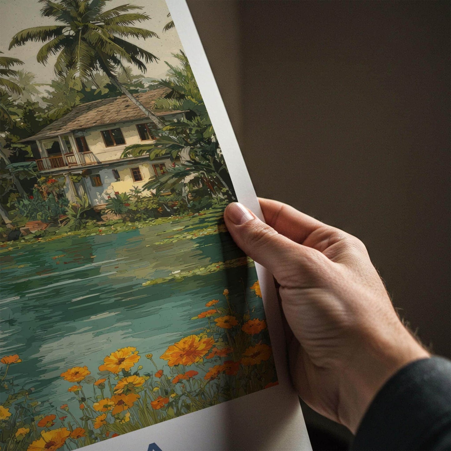 Kerala Poster - India Travel Art - Kerala Backwater Houseboat Home Decor