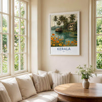 Kerala Poster - India Travel Art - Kerala Backwater Houseboat Home Decor