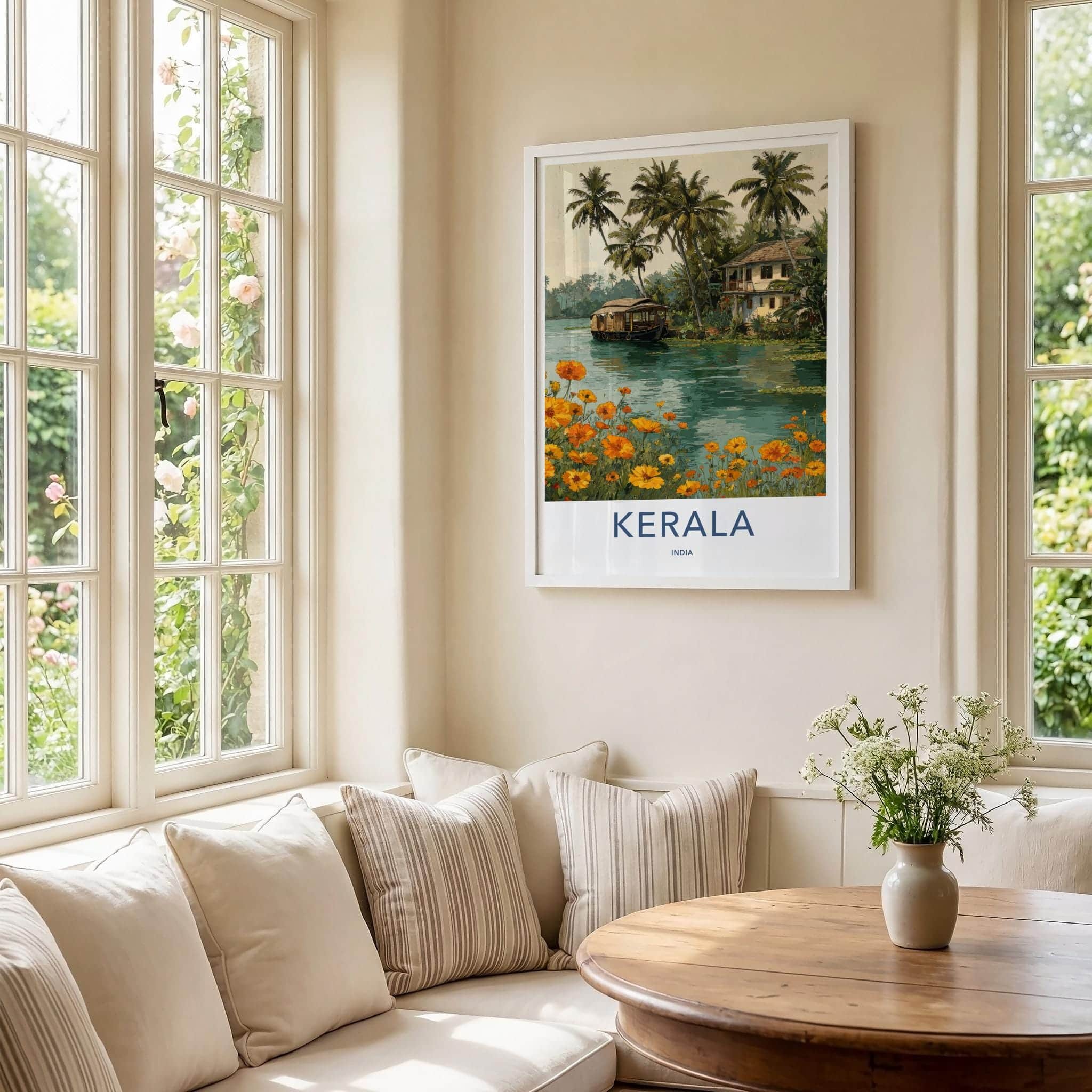 Kerala Poster - India Travel Art - Kerala Backwater Houseboat Home Decor
