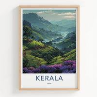 Kerala Poster - India Travel Art - Kerala Green Tea Plantations Home Decor