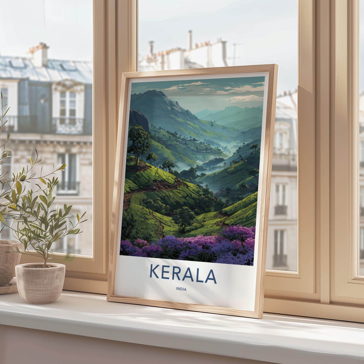 Kerala Poster - India Travel Art - Kerala Green Tea Plantations Home Decor