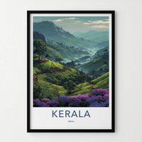 Kerala Poster - India Travel Art - Kerala Green Tea Plantations Home Decor
