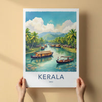 Kerala Poster - India Travel Art - Kerala Houseboats Landscape Home Decor
