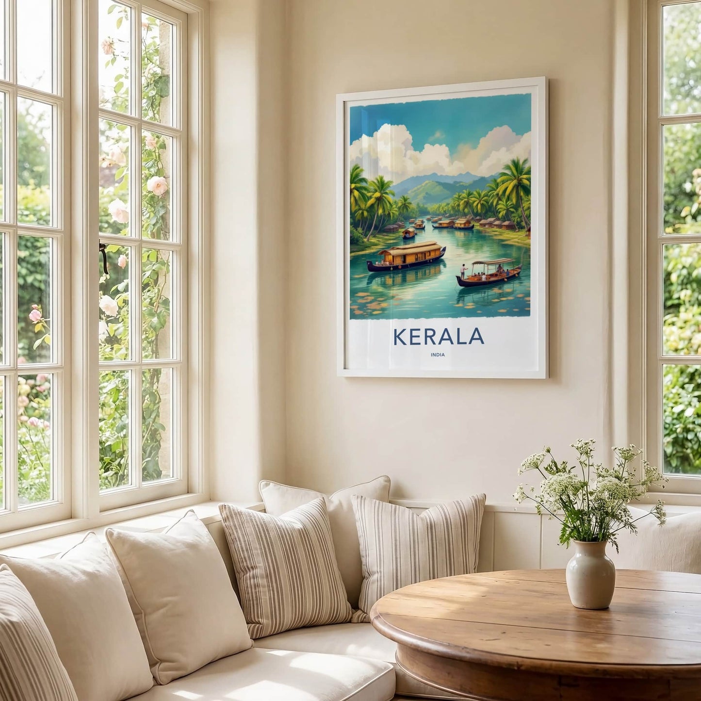 Kerala Poster - India Travel Art - Kerala Houseboats Landscape Home Decor