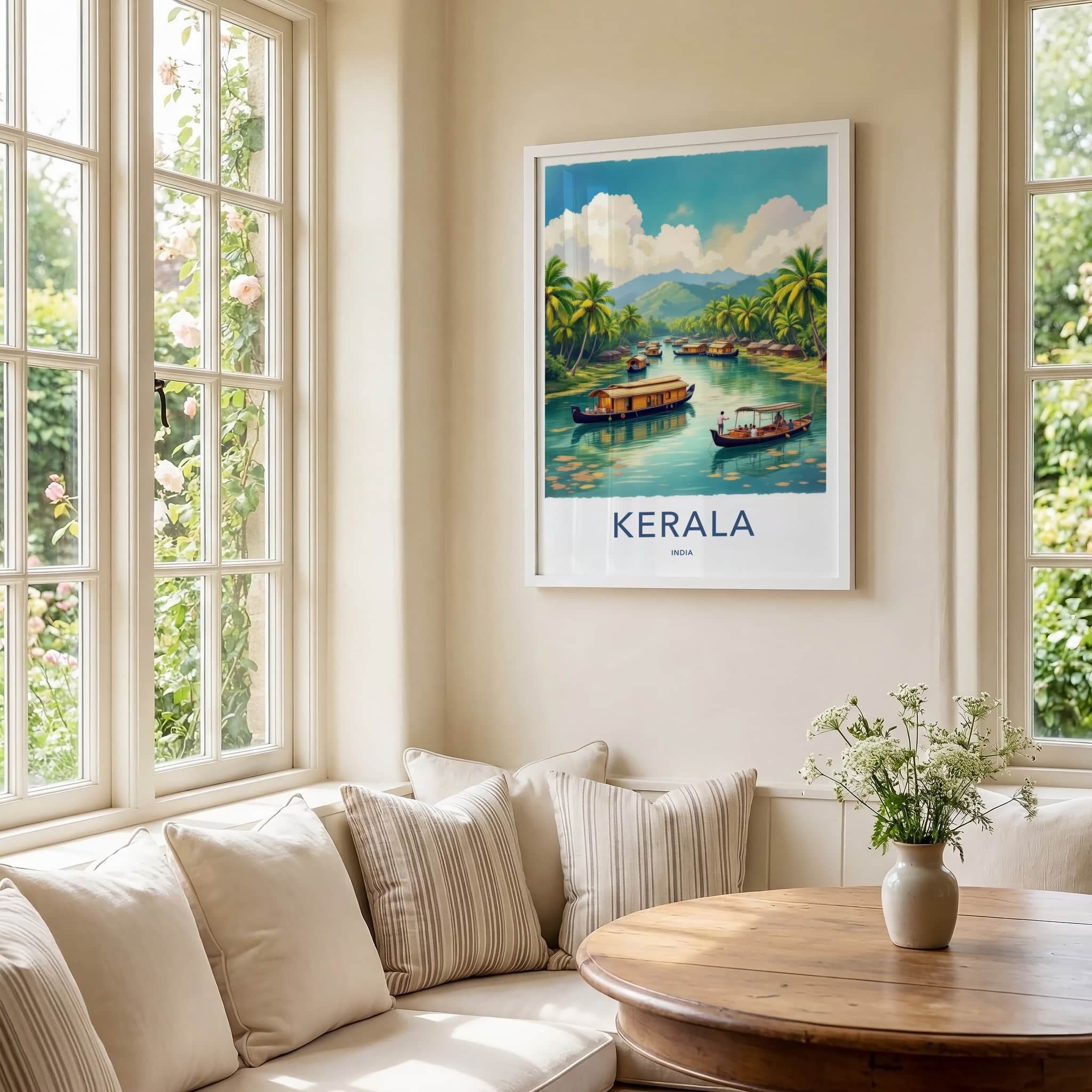 Kerala Poster - India Travel Art - Kerala Houseboats Landscape Home Decor