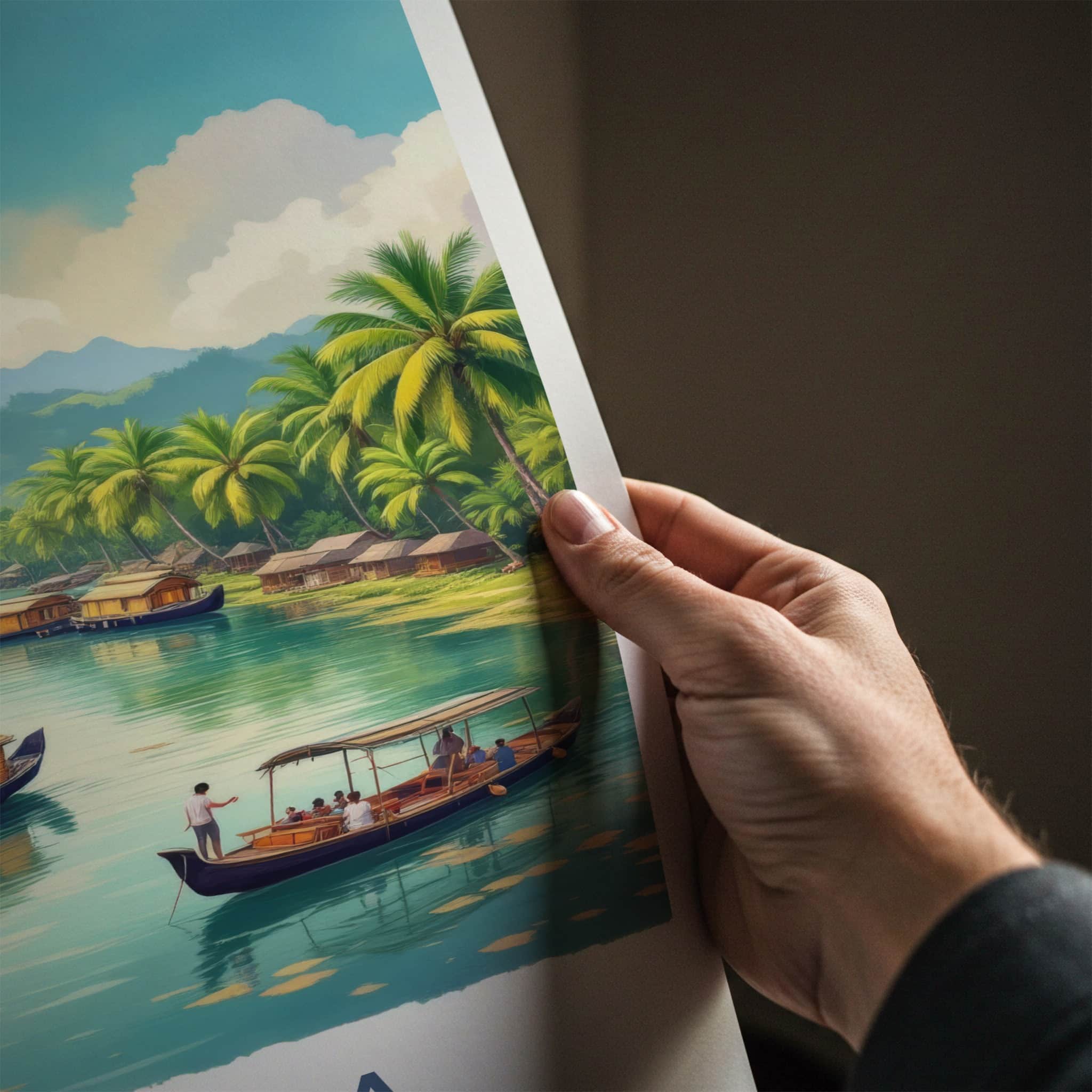 Kerala Poster - India Travel Art - Kerala Houseboats Landscape Home Decor