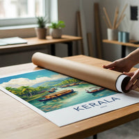Kerala Poster - India Travel Art - Kerala Houseboats Landscape Home Decor