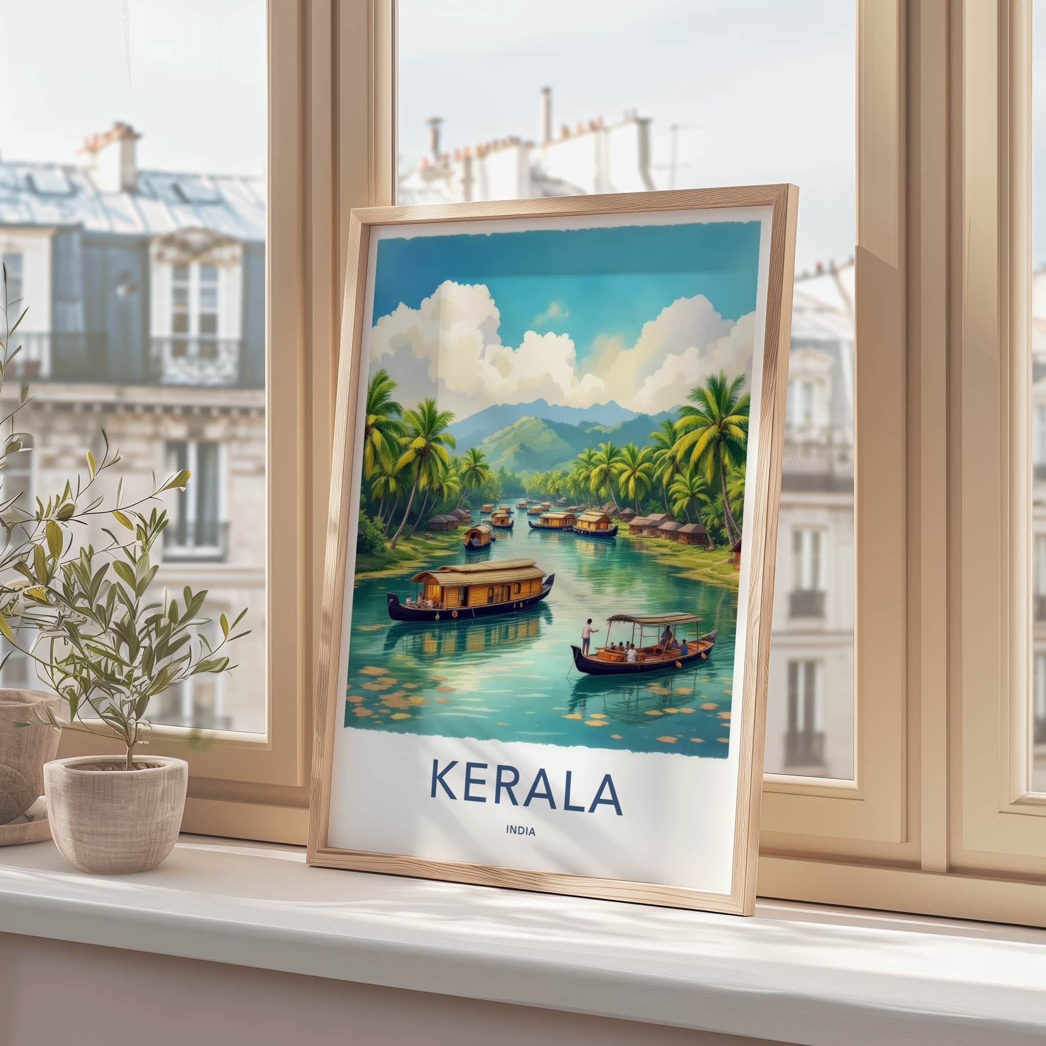 Kerala Poster - India Travel Art - Kerala Houseboats Landscape Home Decor