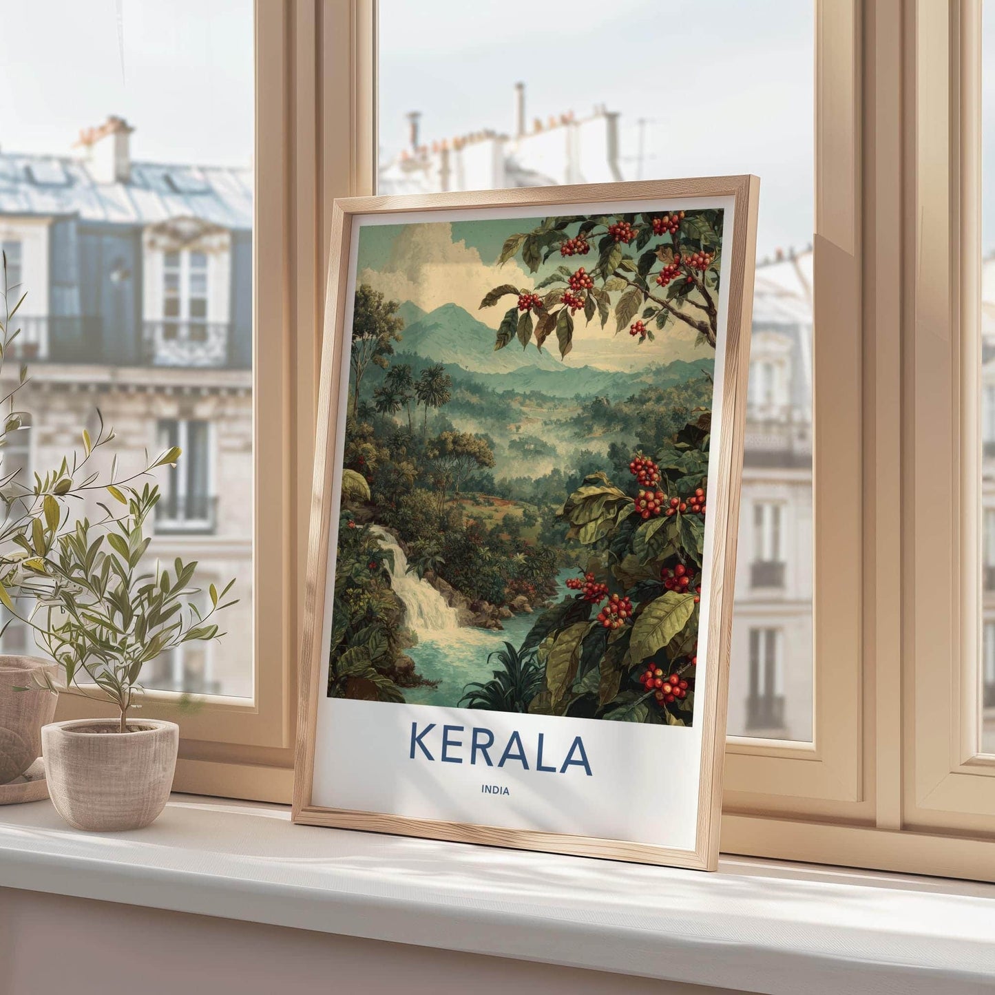 Kerala Poster - India Travel Art - Kerala Misty Jungle Falls Wall Decor