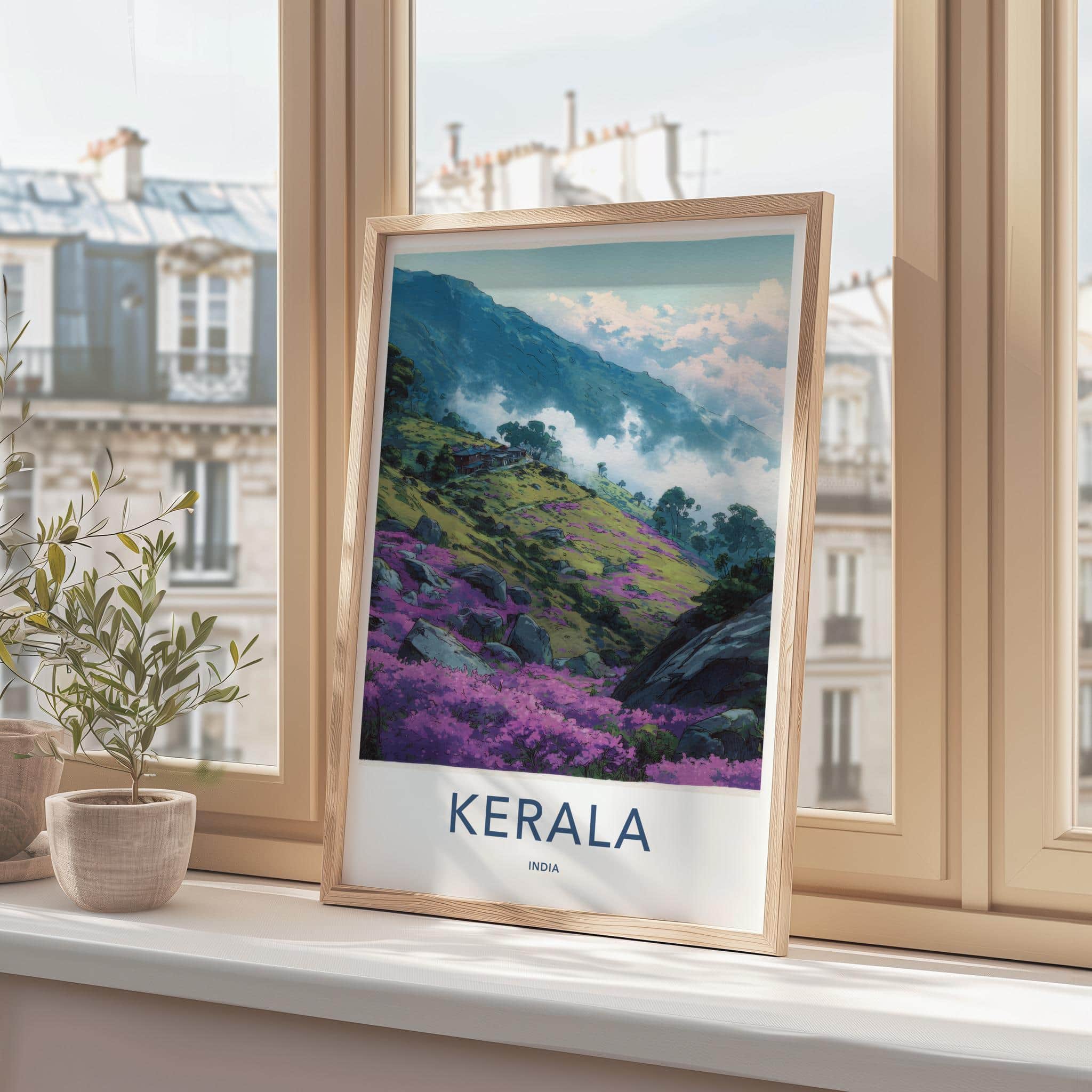 Kerala Poster - India Travel Art - Kerala Misty Mountain Blooms Home Decor