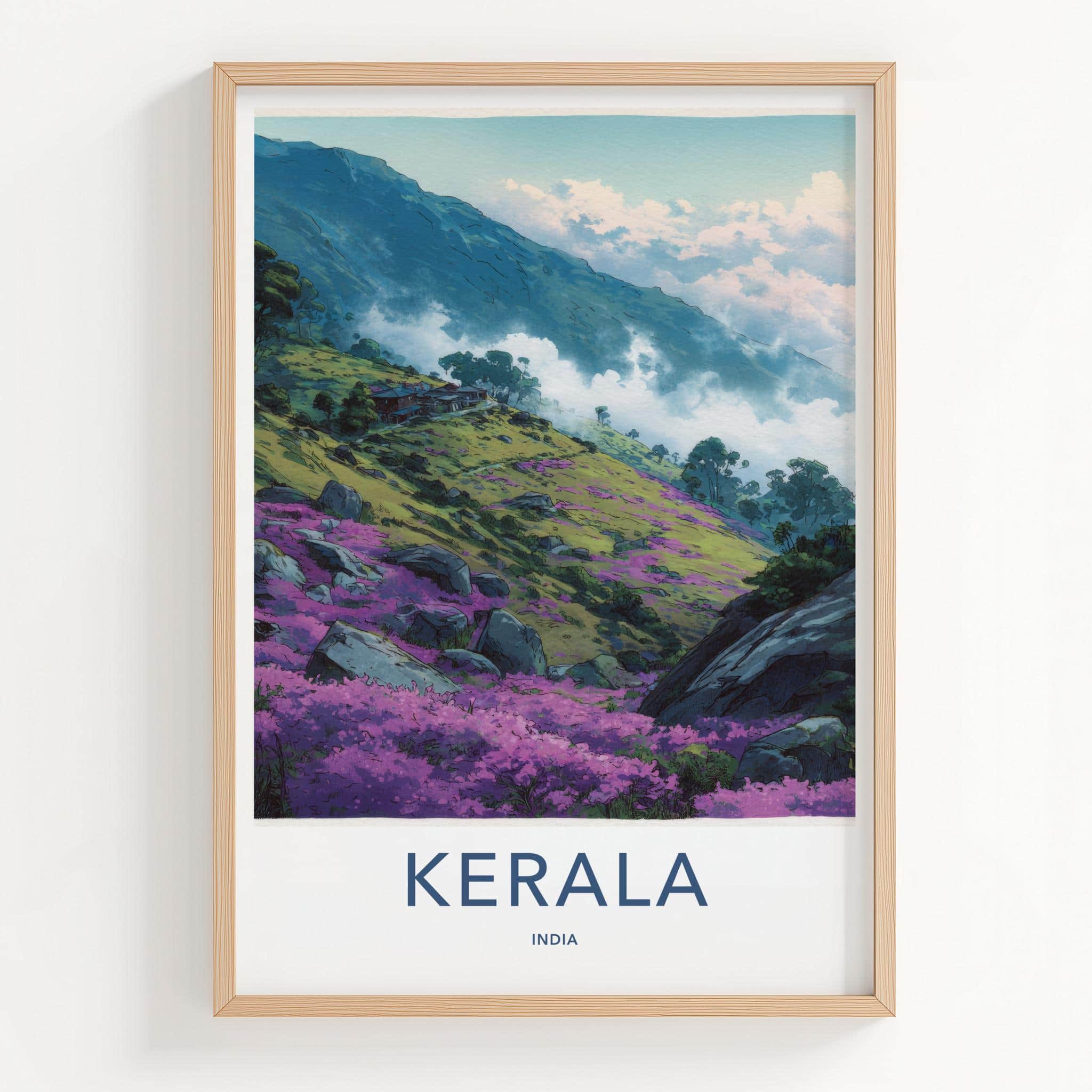 Kerala Poster - India Travel Art - Kerala Misty Mountain Blooms Home Decor