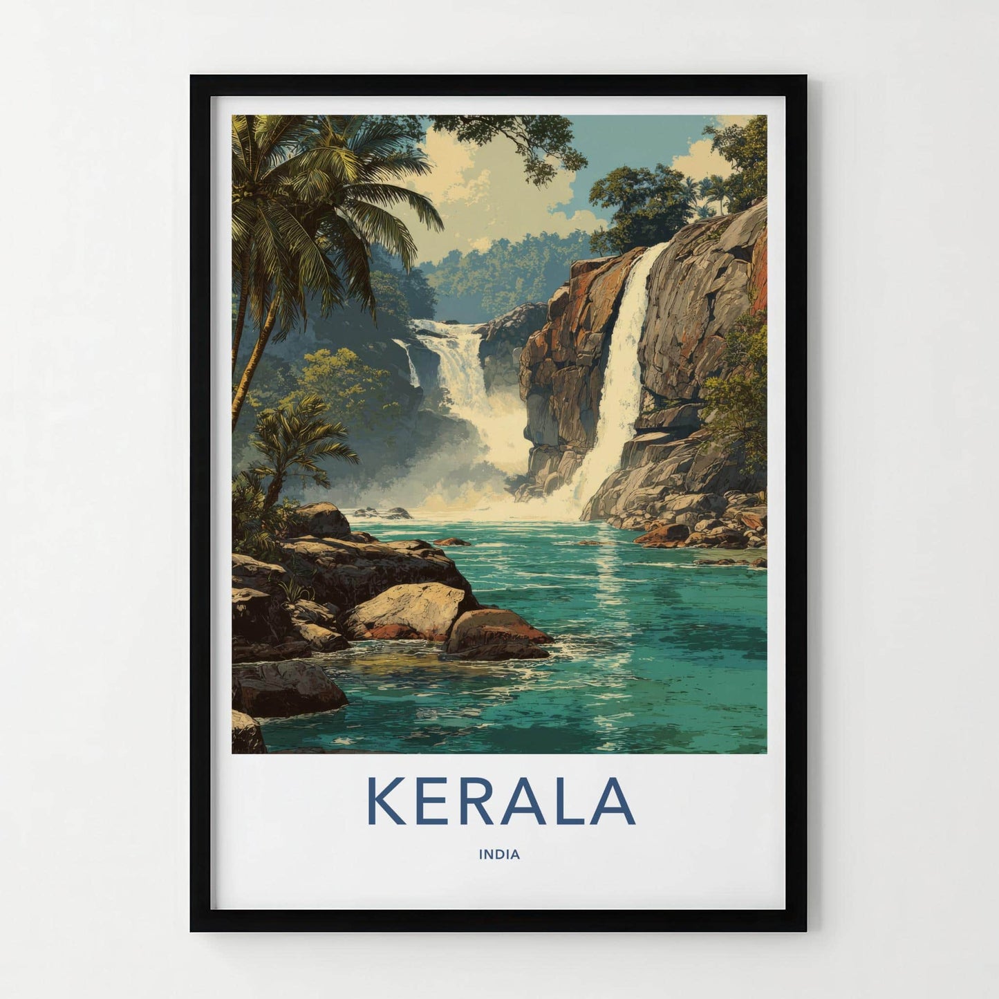 Kerala Poster - India Travel Art - Tropical waterfalls Wall Decor