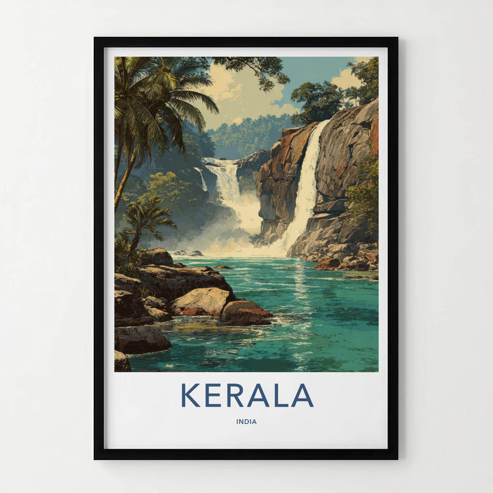 Kerala Poster - India Travel Art - Tropical waterfalls Wall Decor