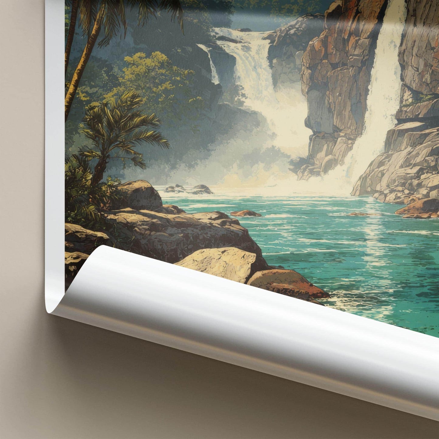 Kerala Poster - India Travel Art - Tropical waterfalls Wall Decor