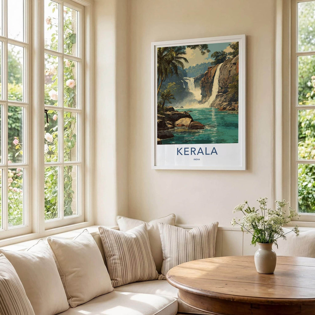 Kerala Poster - India Travel Art - Tropical waterfalls Wall Decor
