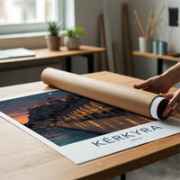 Kerkyra Poster - Greece Travel Art - Archway Moonlit Lights Wall Decor