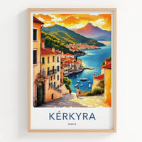 Kerkyra Poster - Greece Travel Art - Coastal Town Sunset Home Decor