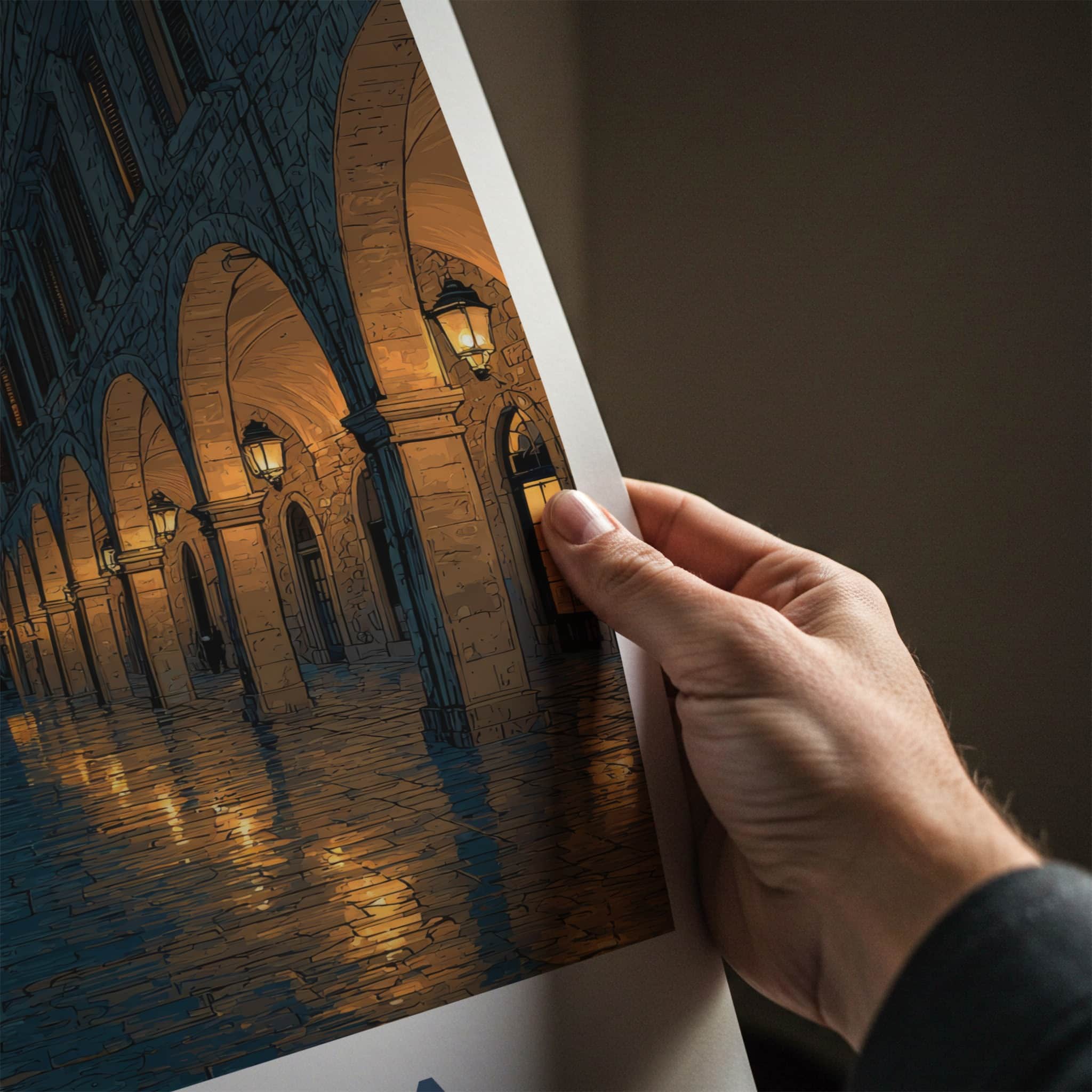 Kerkyra Poster - Greece Travel Art - Illuminated Arches Town Wall Art