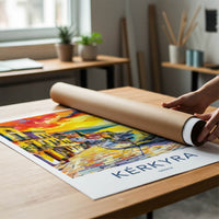 Kerkyra Poster - Greece Travel Art - Vibrant Village Sunset Home Decor