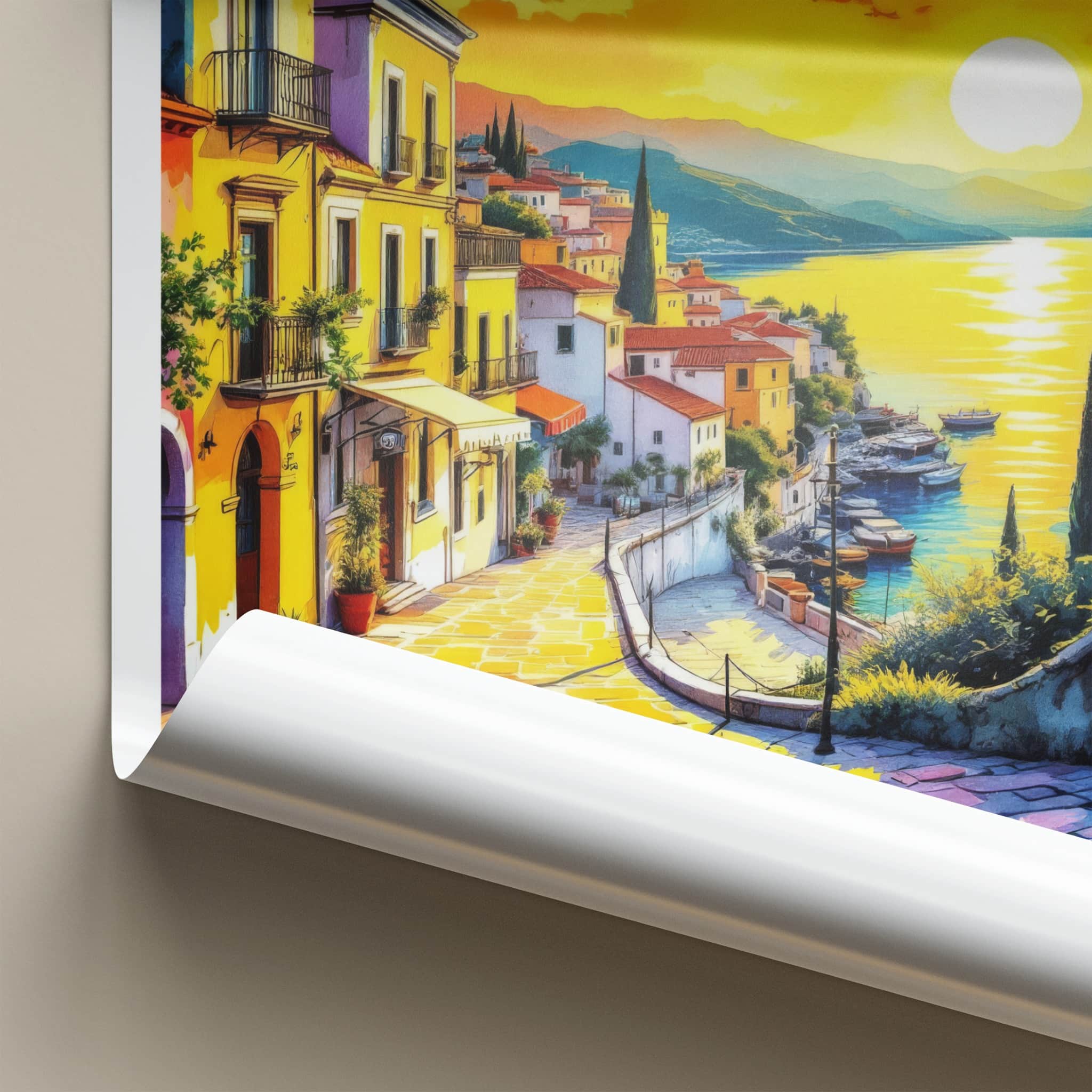 Kerkyra Poster - Greece Travel Art - Vibrant Village Sunset Home Decor