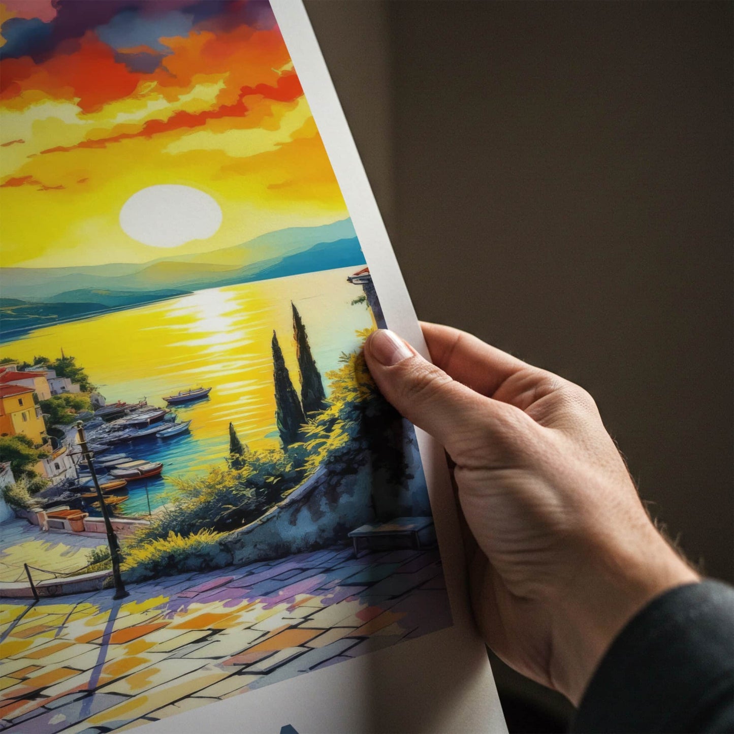 Kerkyra Poster - Greece Travel Art - Vibrant Village Sunset Home Decor