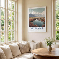 Key Summit Poster - New Zealand Travel Art - Alpine Lake Grass Home Decor