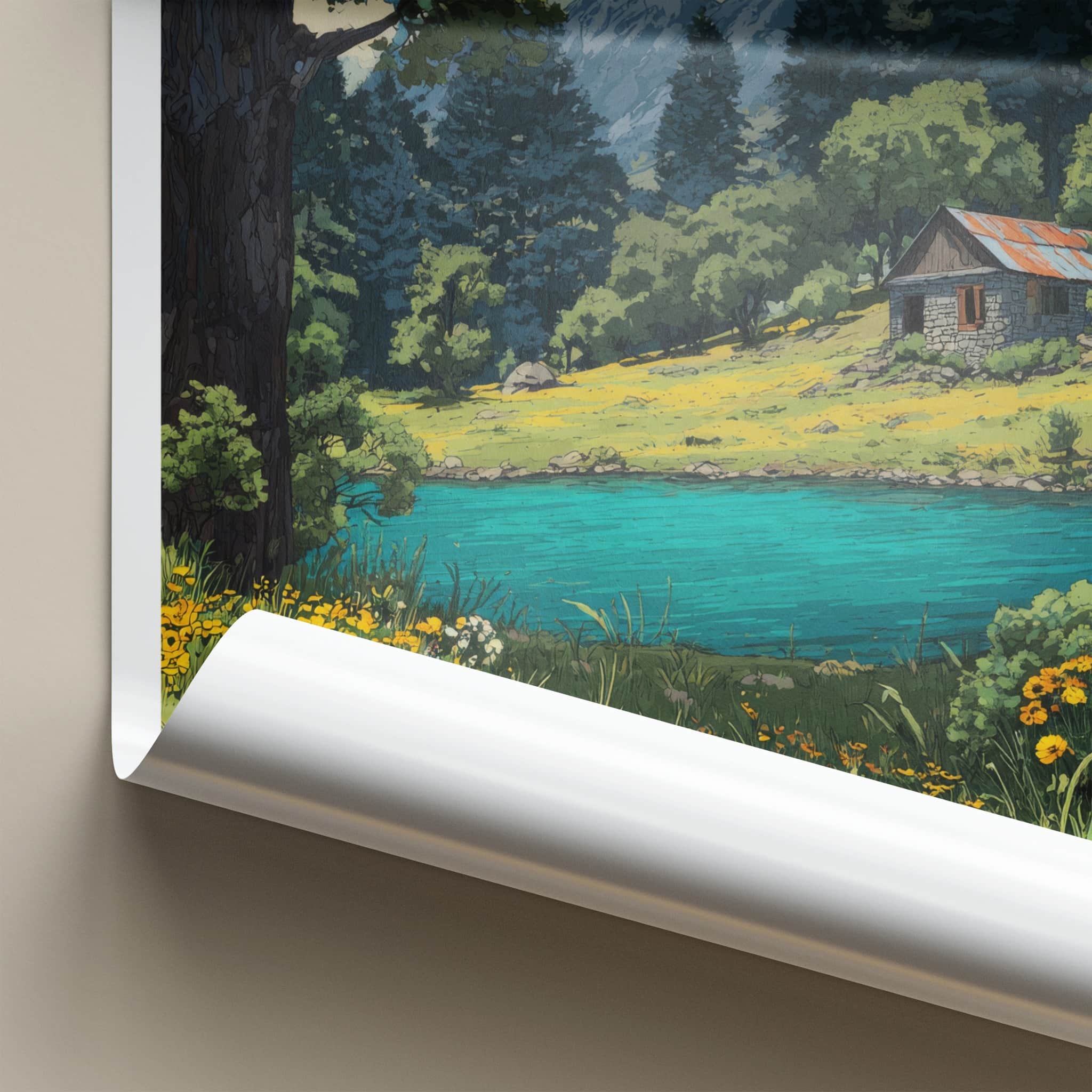 Khajjiar Poster - India Himachal Pradesh Stone Cabin Travel Art