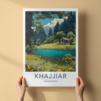 Khajjiar Poster - India Himachal Pradesh Stone Cabin Travel Art