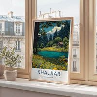 Khajjiar Poster - India Himachal Pradesh Stone Cabin Travel Art
