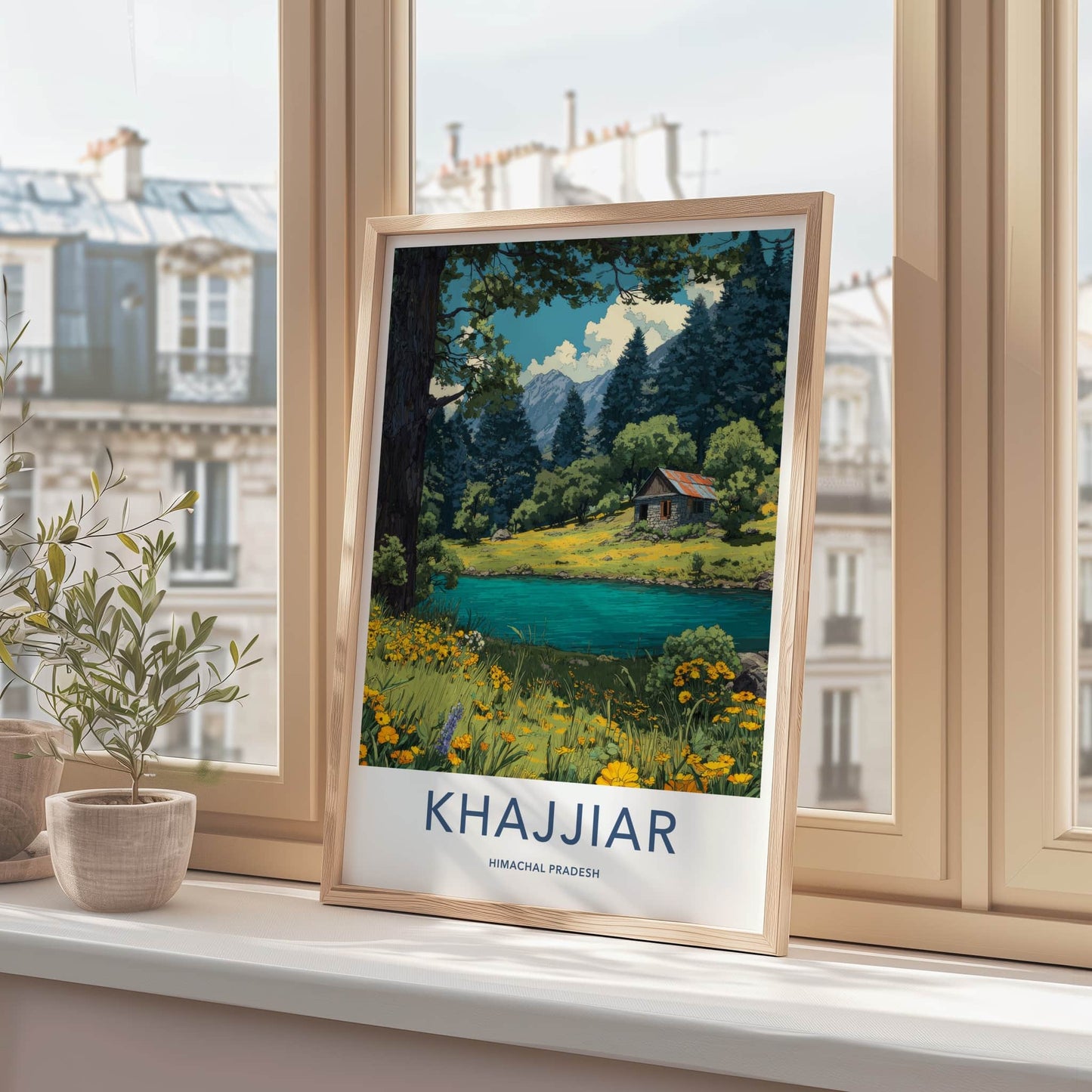 Khajjiar Poster - India Himachal Pradesh Stone Cabin Travel Art
