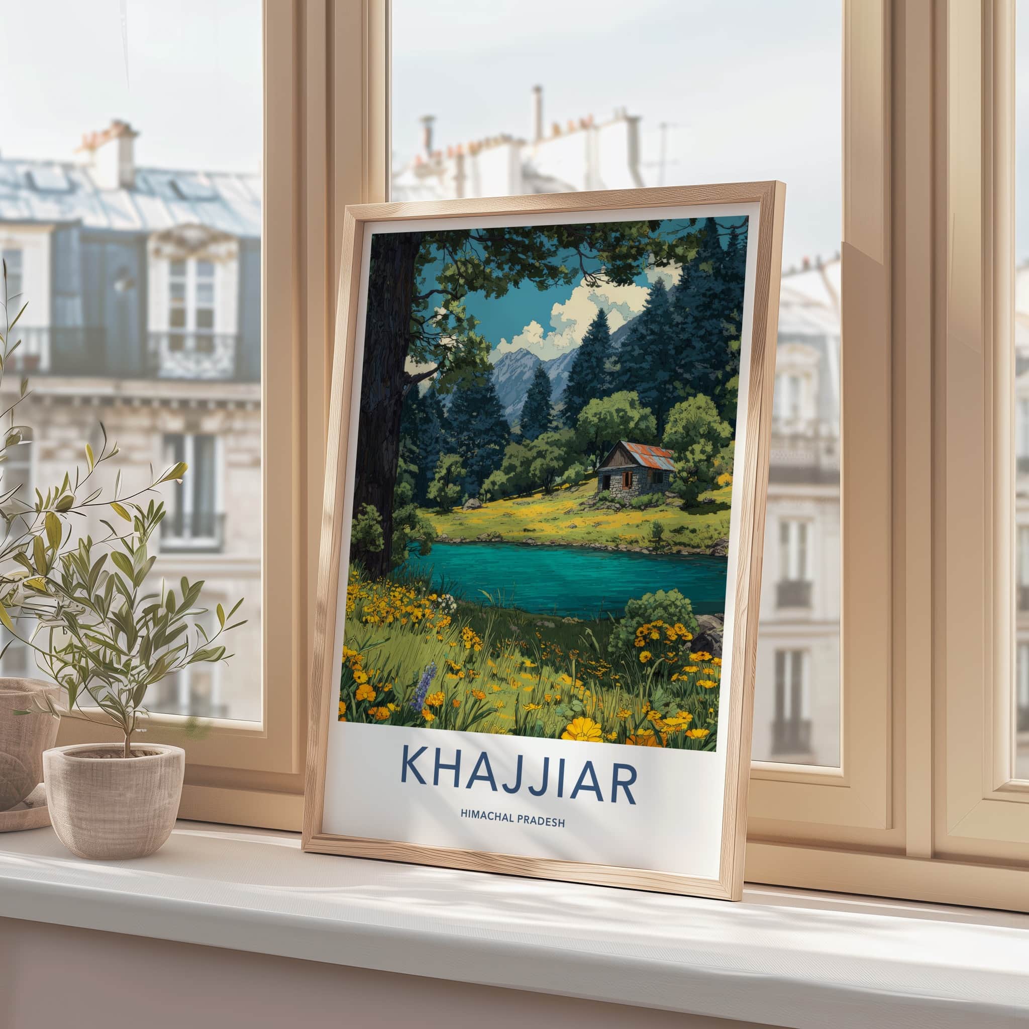 Khajjiar Poster - India Himachal Pradesh Stone Cabin Travel Art
