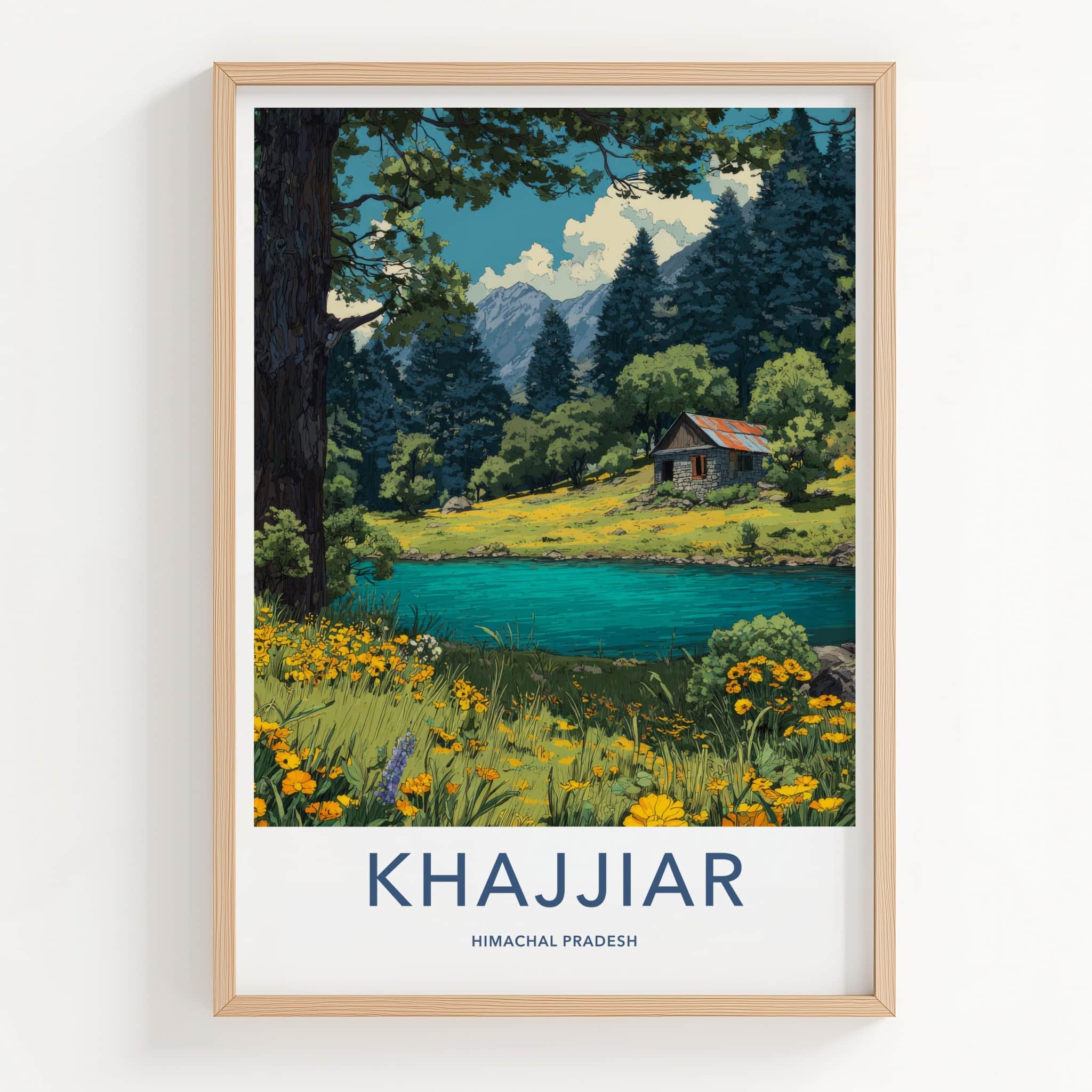 Khajjiar Poster - India Himachal Pradesh Stone Cabin Travel Art