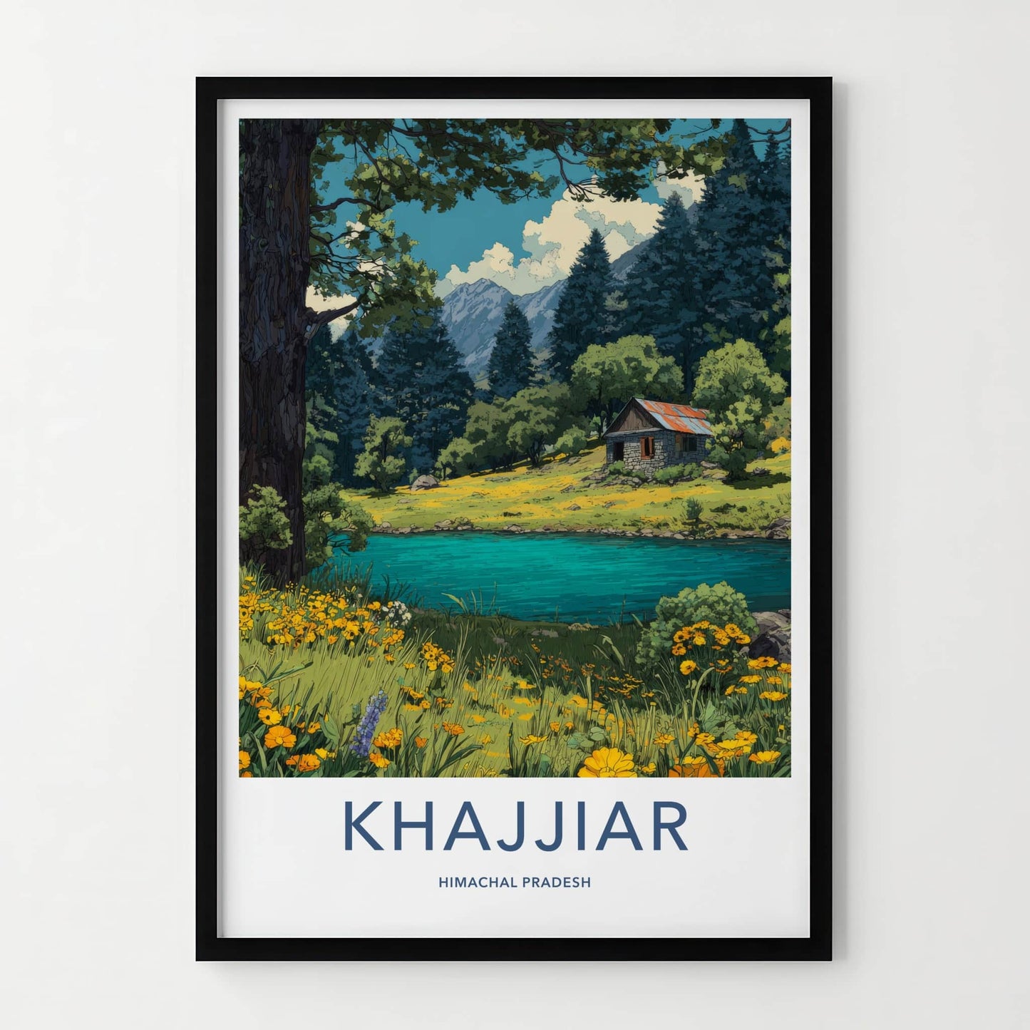 Khajjiar Poster - India Himachal Pradesh Stone Cabin Travel Art