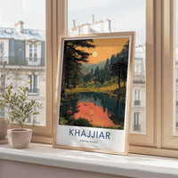 Khajjiar Poster - India Travel Art - Himachal Pradesh Calm Lake Sunset Wall Decor