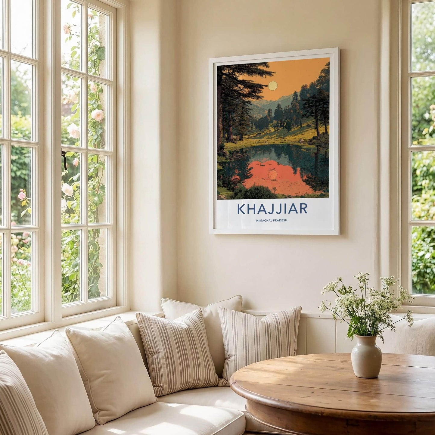 Khajjiar Poster - India Travel Art - Himachal Pradesh Calm Lake Sunset Wall Decor