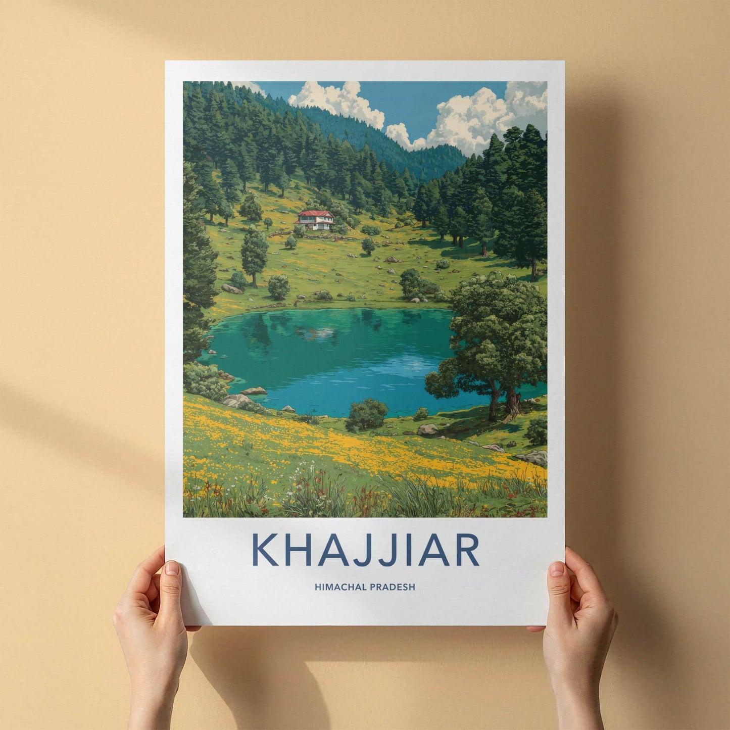 Khajjiar Poster - India Travel Art - Himachal Pradesh Scenic Valley Lake Home Decor
