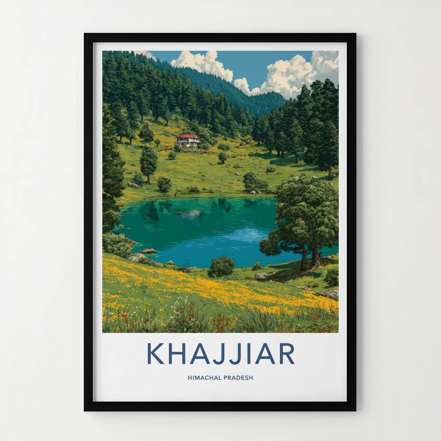 Khajjiar Poster - India Travel Art - Himachal Pradesh Scenic Valley Lake Home Decor