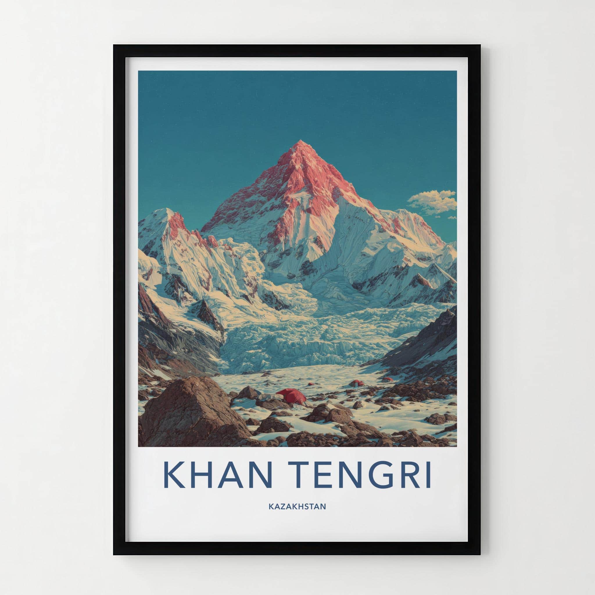 Khan Tengri Poster - Kazakhstan Travel Art - Red Peak Glacier Home Decor