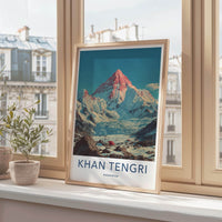 Khan Tengri Poster - Kazakhstan Travel Art - Red Peak Glacier Home Decor