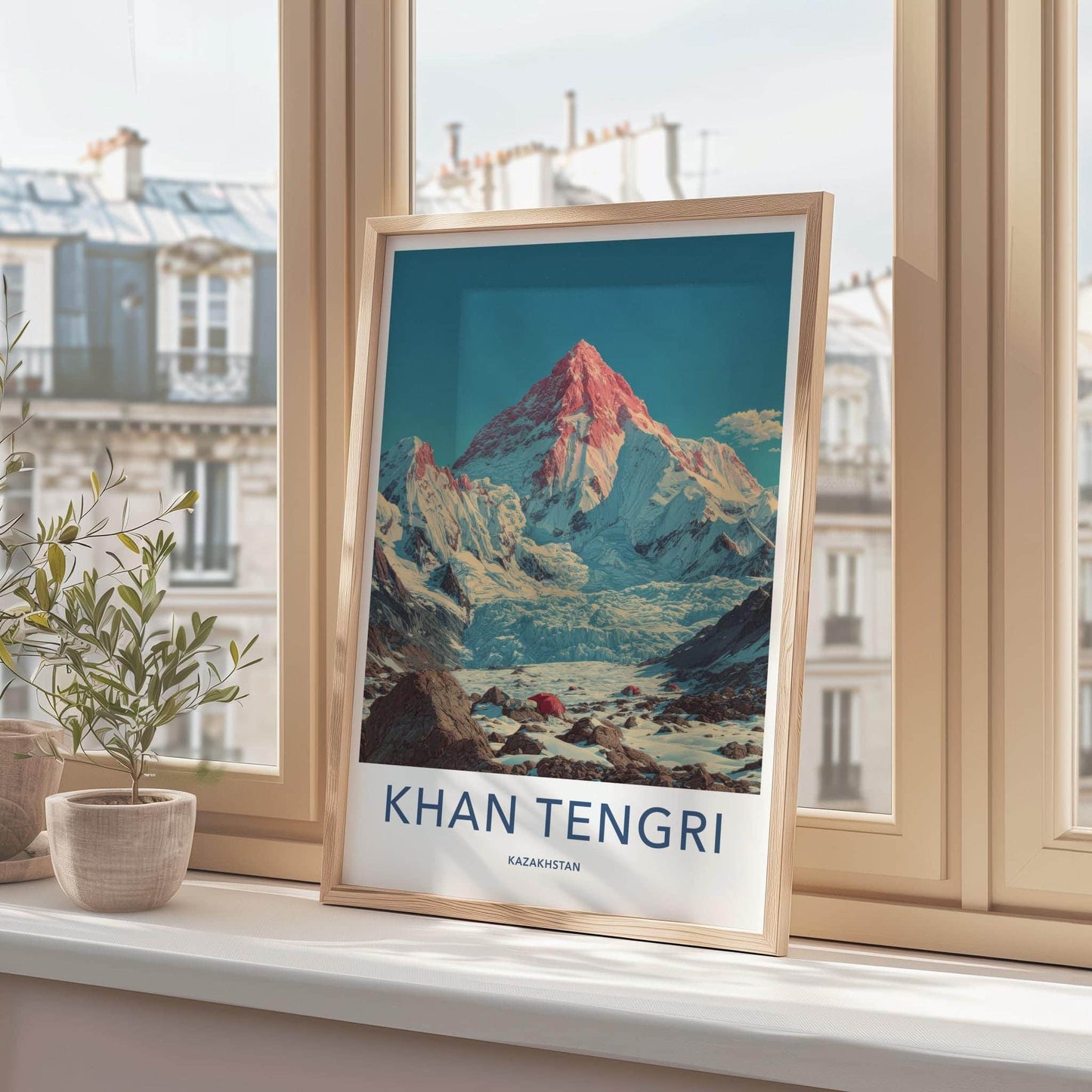 Khan Tengri Poster - Kazakhstan Travel Art - Red Peak Glacier Home Decor