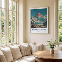 Khan Tengri Poster - Kazakhstan Travel Art - Red Peak Glacier Home Decor