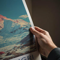 Khan Tengri Poster - Kazakhstan Travel Art - Red Peak Glacier Home Decor