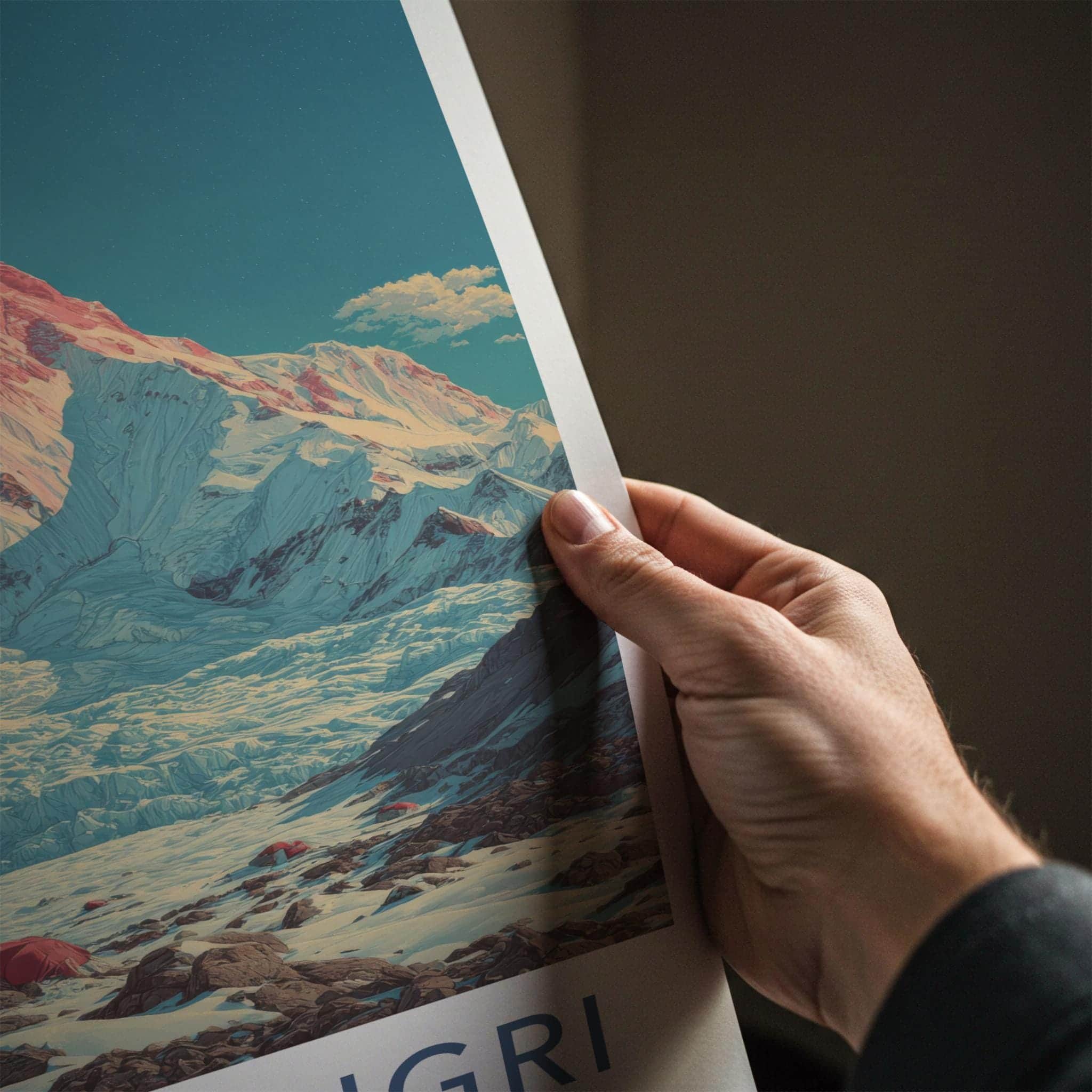 Khan Tengri Poster - Kazakhstan Travel Art - Red Peak Glacier Home Decor