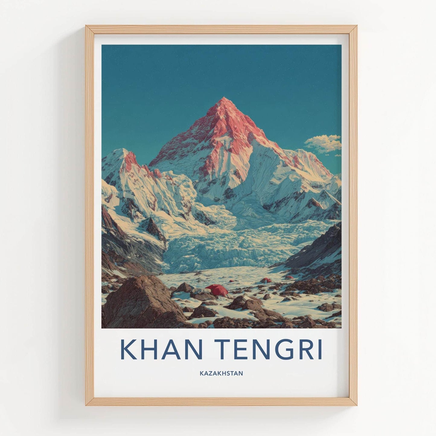 Khan Tengri Poster - Kazakhstan Travel Art - Red Peak Glacier Home Decor
