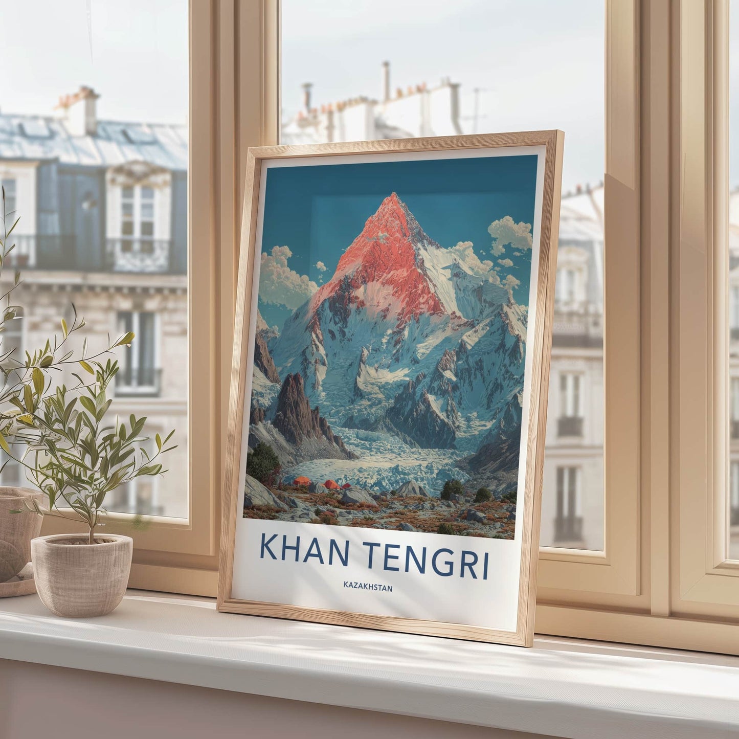 Khan Tengri Poster - Kazakhstan Travel Print - Red Peak Tents Wall Decor