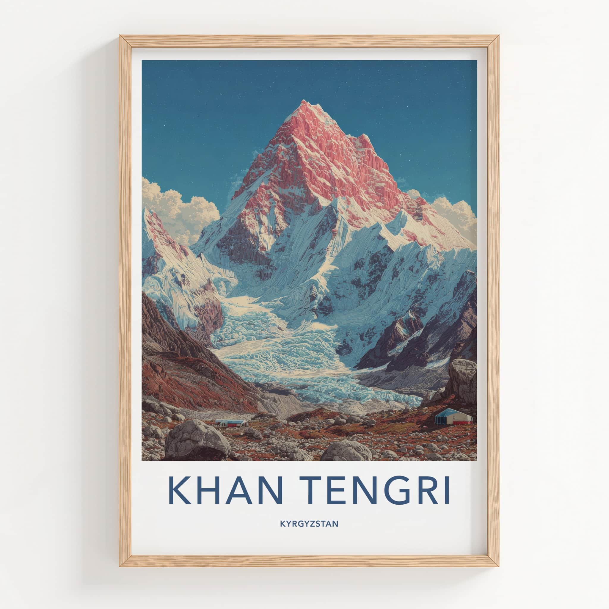 Khan Tengri Poster - Kyrgyzstan Travel Print - Pink Peak Sky Gallery Art