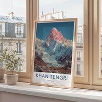 Khan Tengri Poster - Kyrgyzstan Travel Print - Pink Peak Sky Gallery Art